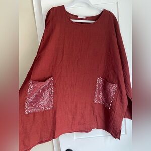 Made in Italy Women's terracotta Top Tunic with Sequin size 3X Boho
